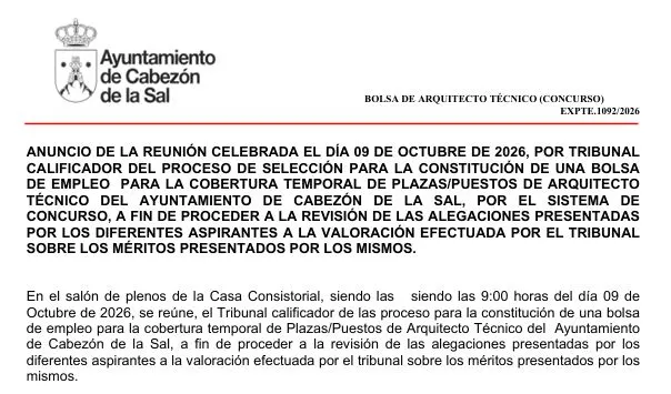 Cabezón de la Sal crea bolsa de empleo temporal para arquitecto técnico