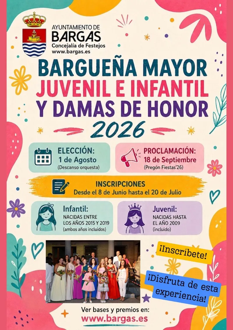 Bargas abre el plazo para candidaturas a Bargueña Mayor Juvenil e Infantil y Damas de Honor 2026