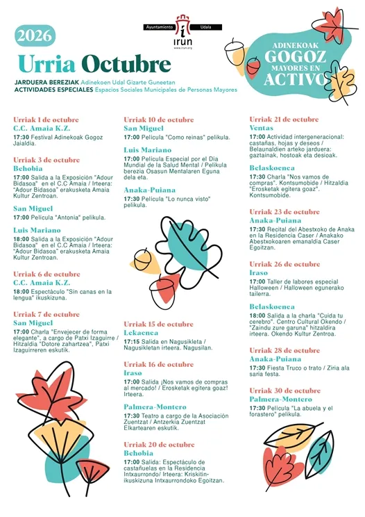Irun celebra la Semana de las Personas Mayores con un mes de actividades culturales y sociales