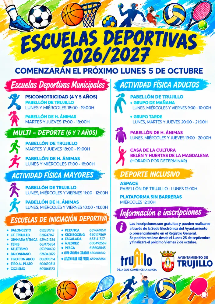 Abiertas las inscripciones para las Escuelas Deportivas Municipales de Trujillo temporada 2026-2027
