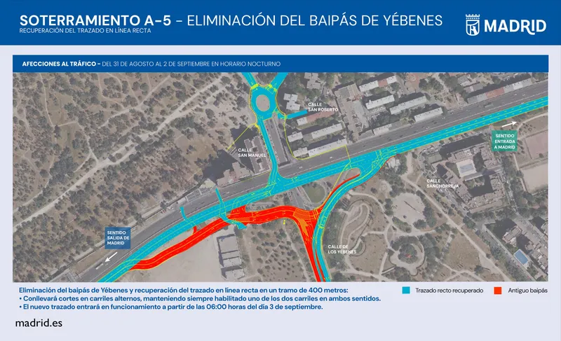 Madrid elimina el segundo desvío en la A-5 para recuperar el trazado original
