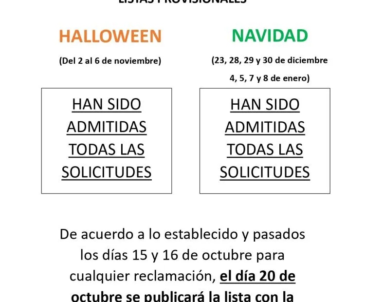 Publicadas las listas provisionales de admitidos para las ludotecas en periodos no lectivos
