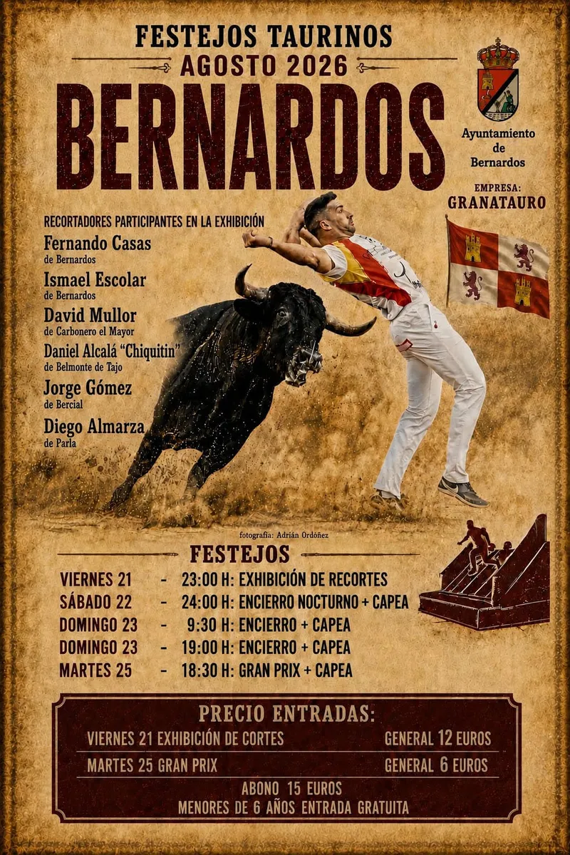 Bernardos anuncia el programa de festejos taurinos y el montaje de encierros para sus fiestas patronales