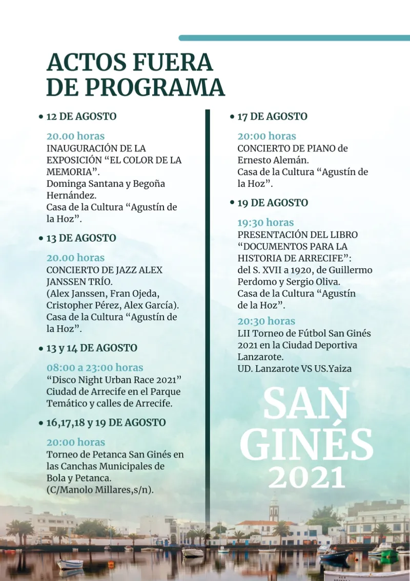Arrecife celebra las Fiestas Patronales de San Ginés con un variado programa de actividades