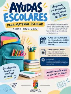 Esquivias abre el plazo para solicitar ayudas de material escolar para el curso 2026/2027