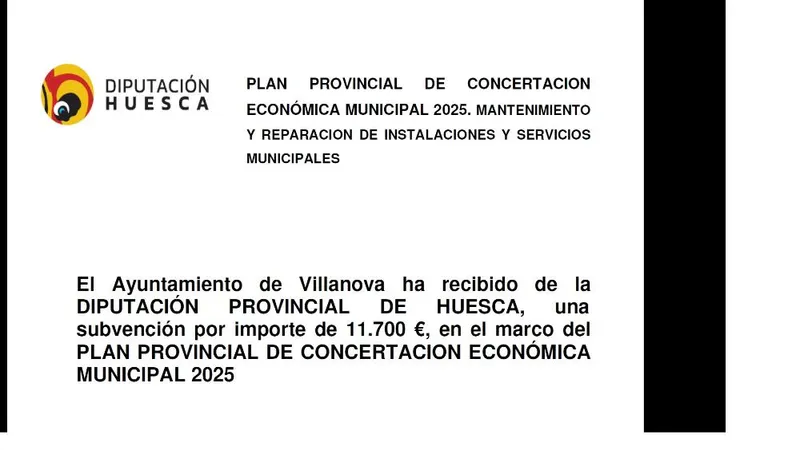 Villanova recibe 11.700 euros de la DPH para su financiación municipal