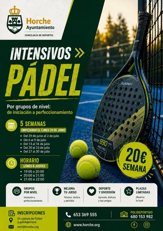 Horche abre inscripciones para cursos intensivos de pádel este verano