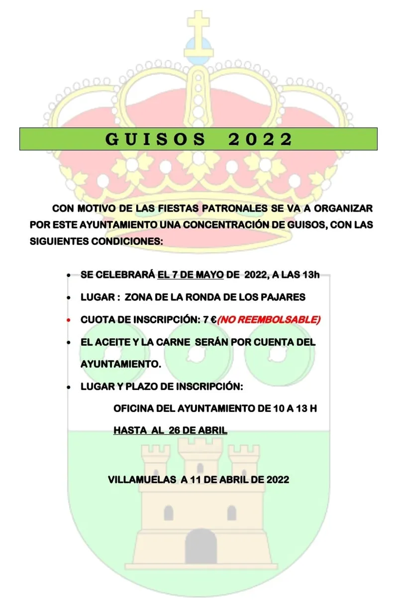 Villamuelas celebra sus tradicionales Guisos el 7 de mayo
