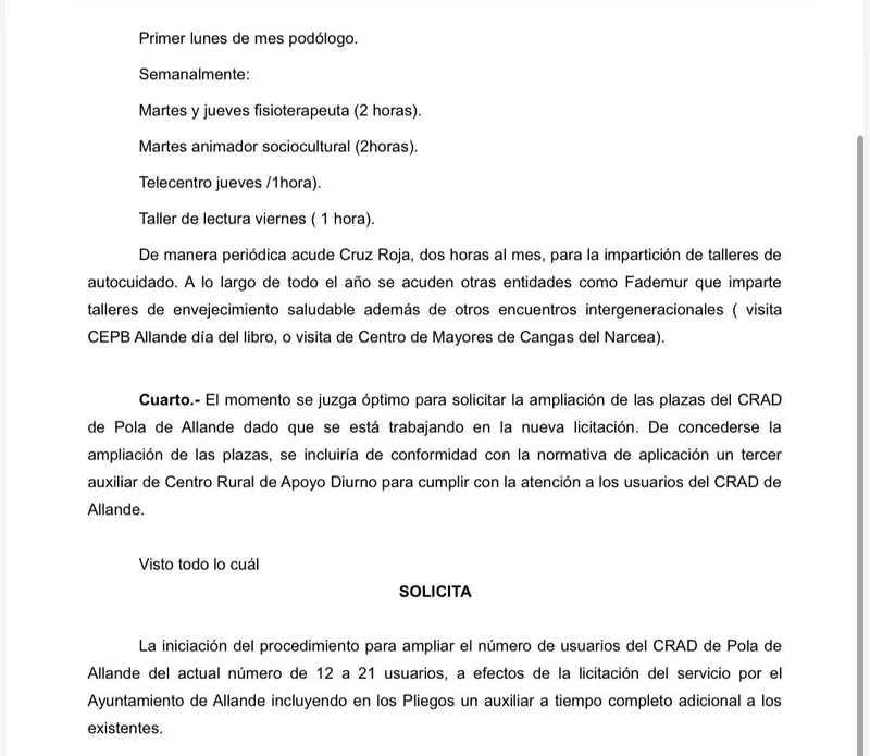Allande busca ampliar plazas del centro de día para mayores