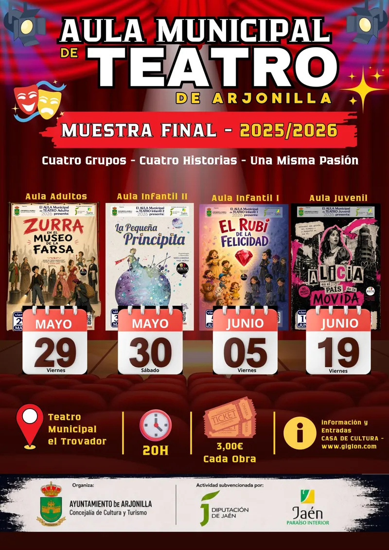 Arjonilla celebra la Muestra Final del Aula Municipal de Teatro con cuatro obras