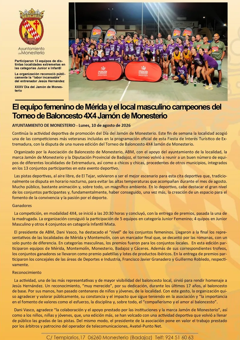Monesterio corona a sus campeones en el Torneo de Baloncesto 4x4 Jamón