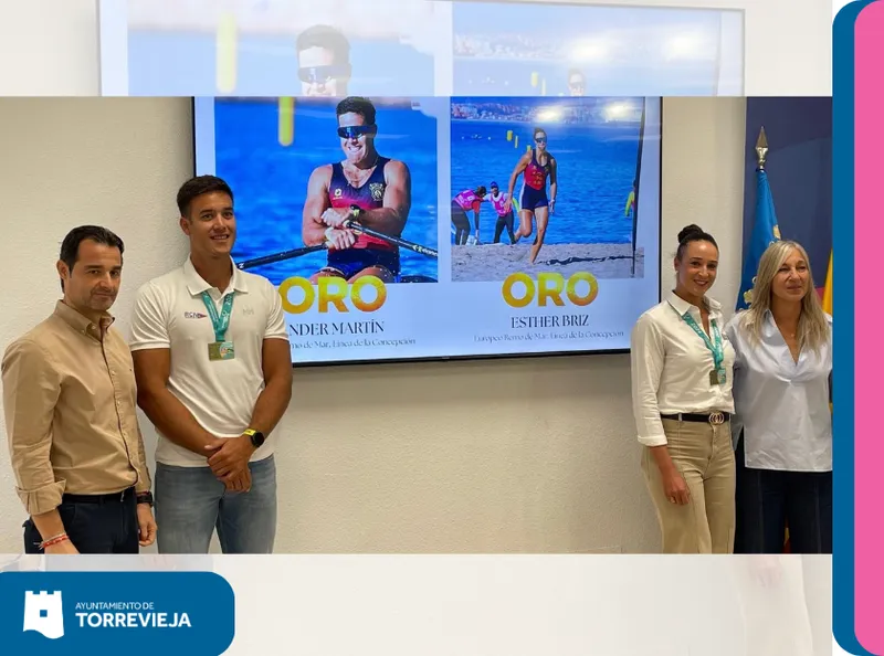 Torrevieja celebra el oro europeo de sus remeros Ánder Martín y Esther Briz