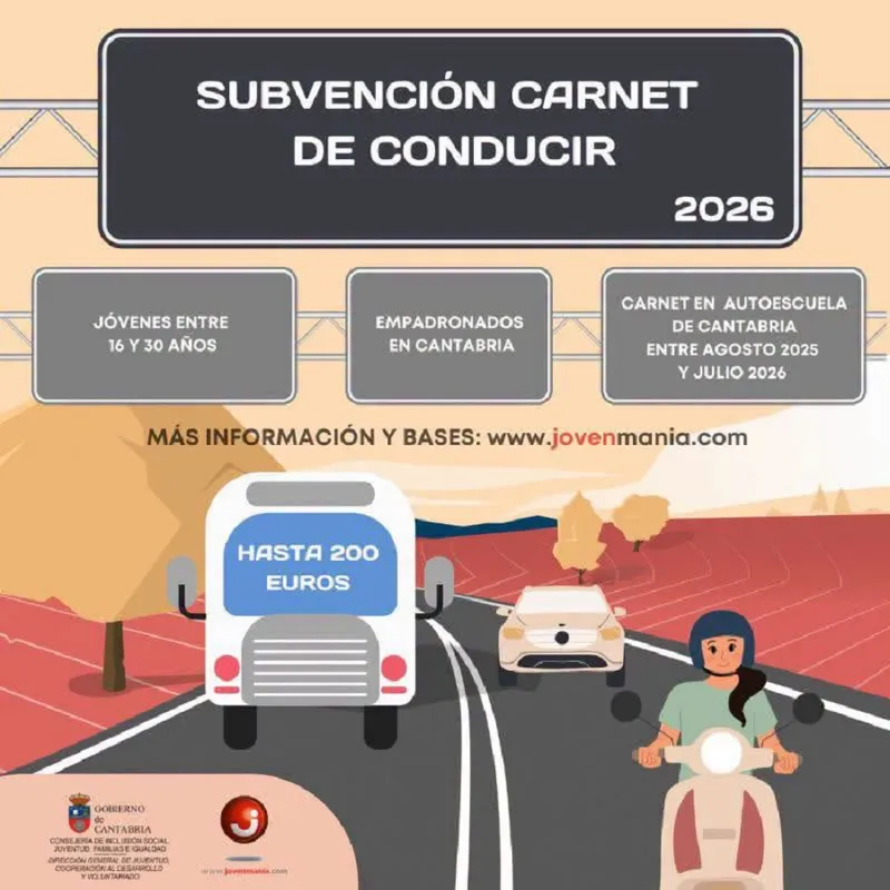 Cantabria subvenciona con hasta 200 euros el carné de conducir para jóvenes