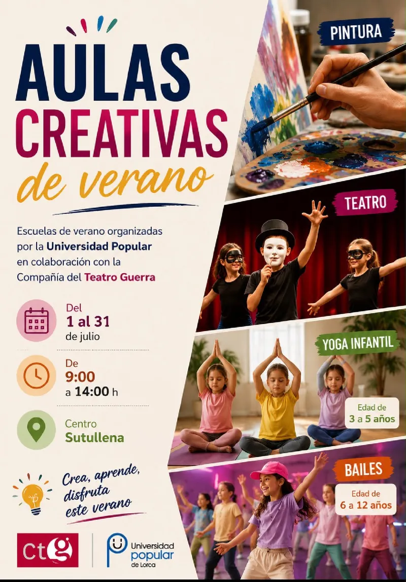Lorca lanza 'Aulas Creativas' para niños este verano con talleres de arte y yoga