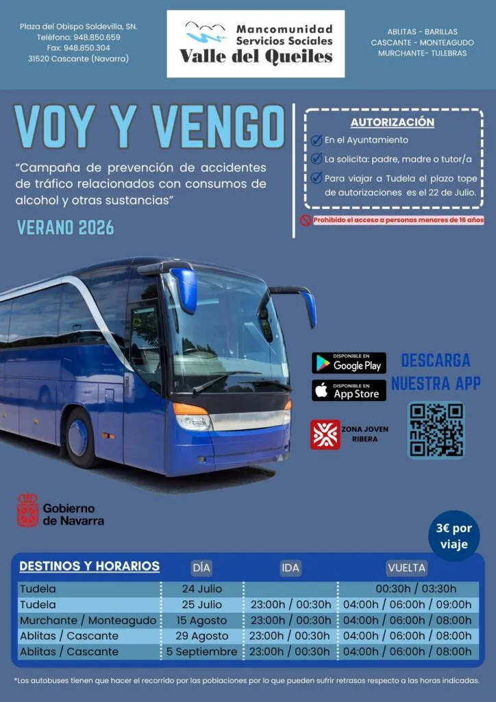 Murchante lanza la campaña 'Voy y Vengo 2026' para jóvenes con restricciones de edad