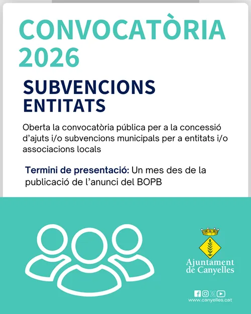 Canyelles abre la convocatoria de subvenciones para entidades y asociaciones locales 2026