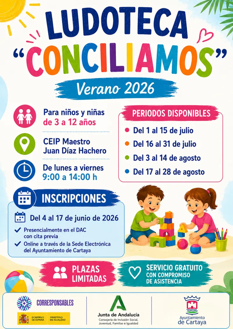 Cartaya abre el plazo para su Ludoteca Infantil de Verano gratuita