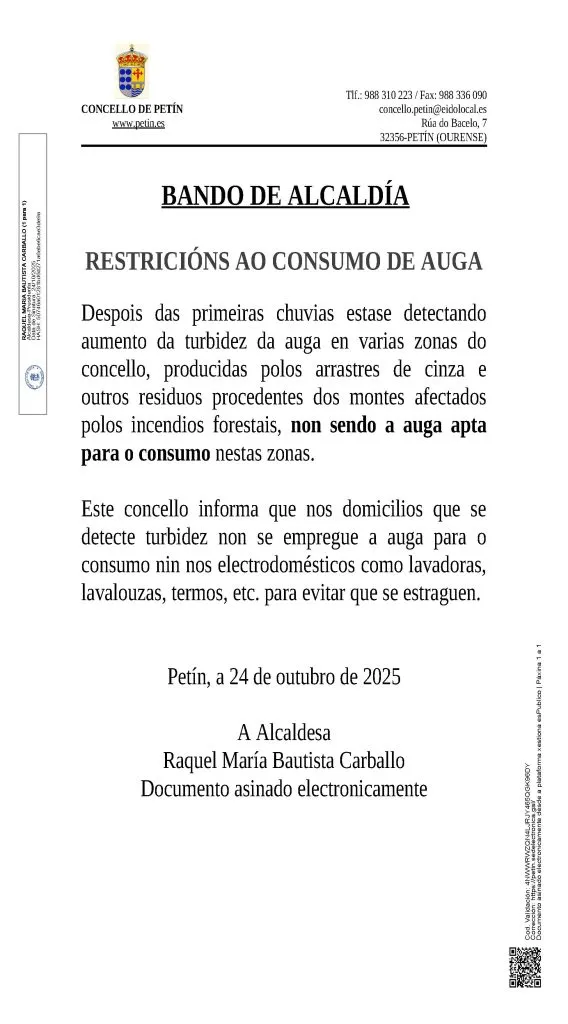 Petín restringe el uso del agua ante la sequía y el riesgo de incendios