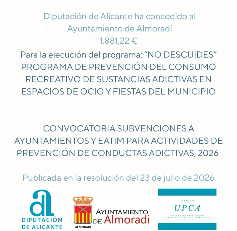 La Diputación de Alicante otorga una subvención al Ayuntamiento de Almoradí