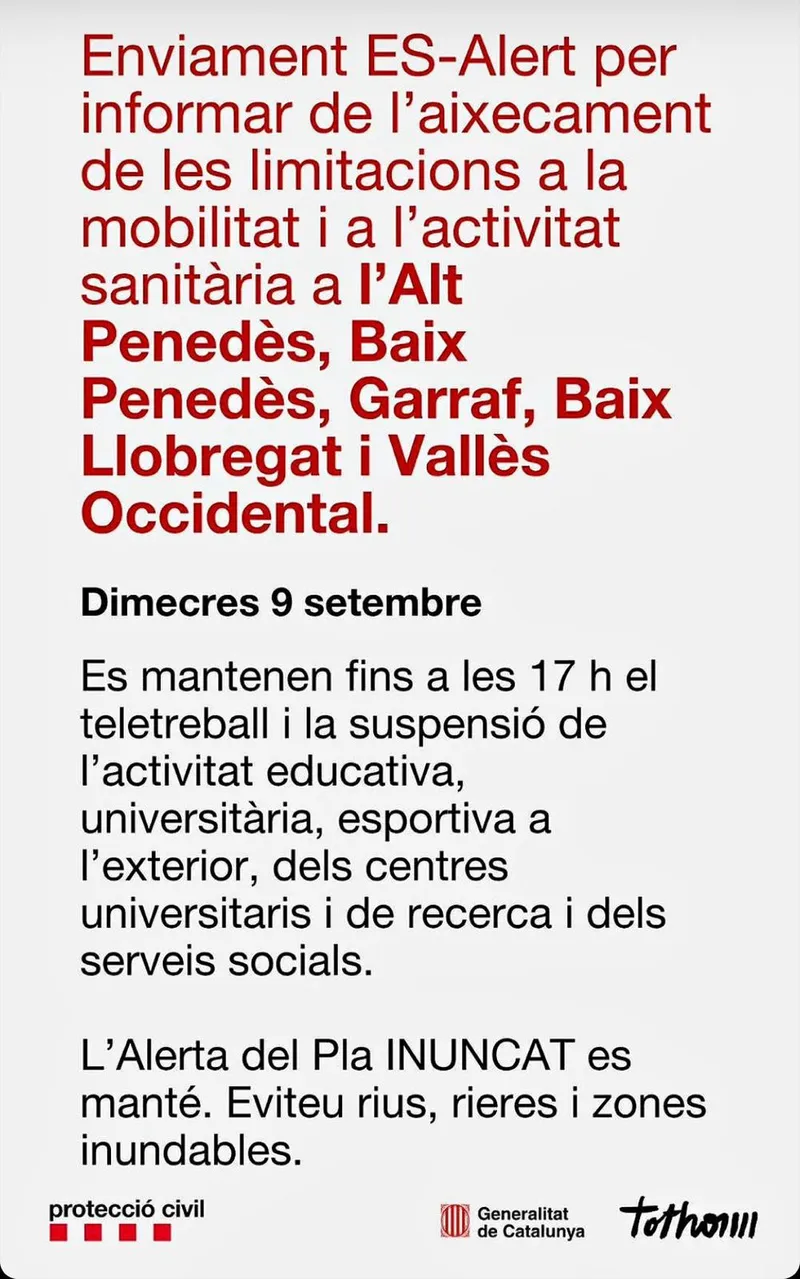 Levantadas las restricciones de movilidad y actividad sanitaria en Cataluña tras el aviso de fuertes lluvias