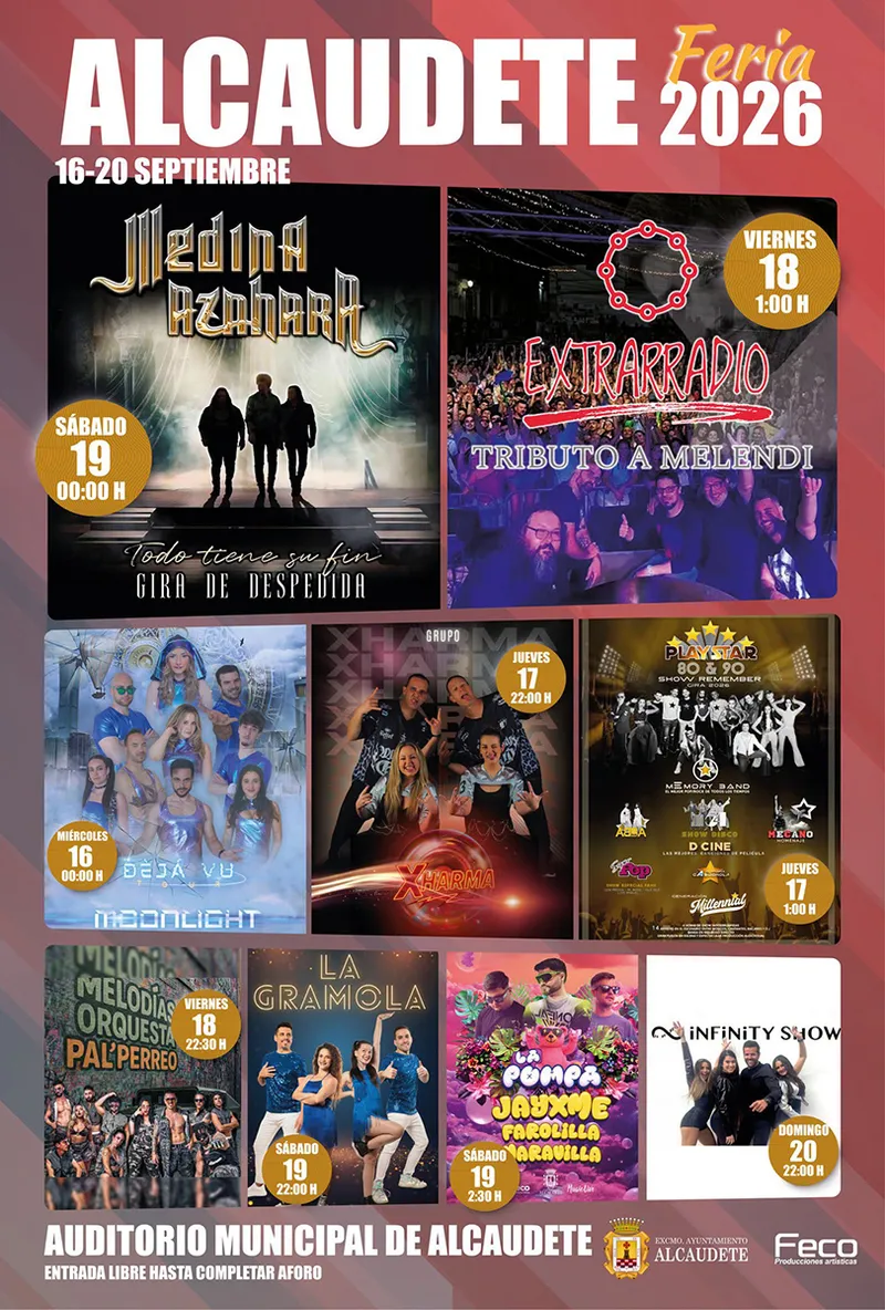 Alcaudete celebra su Feria Real 2026 con cinco días de conciertos y espectáculos gratuitos