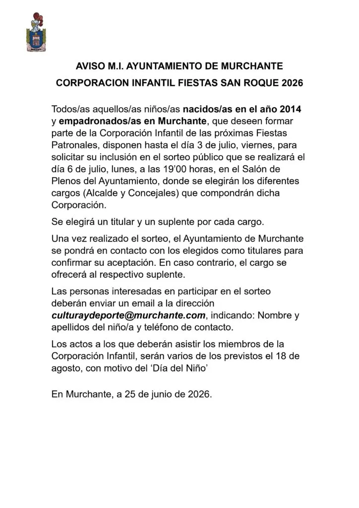 Murchante abre el plazo para la elección de la Corporación Infantil de Fiestas 2026