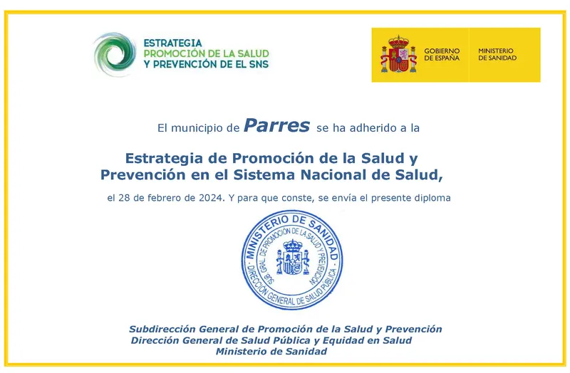 Parres se adhiere a la estrategia nacional para promover la salud y prevenir enfermedades