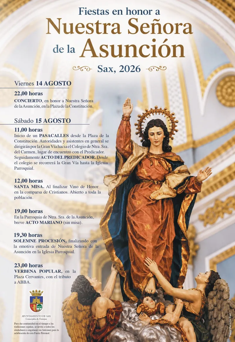 Sax se prepara para las Fiestas de Nuestra Señora de la Asunción con actos religiosos y populares