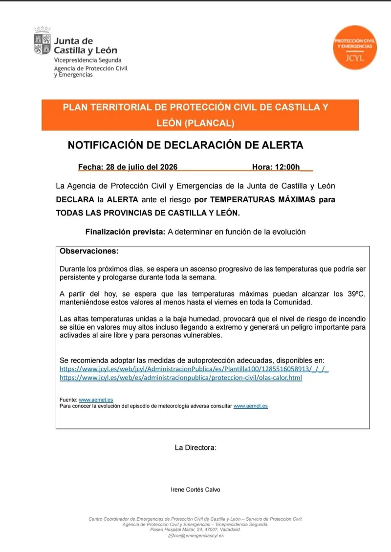 Alerta por altas temperaturas en Castilla y León: riesgo de 39 ºC y de incendios