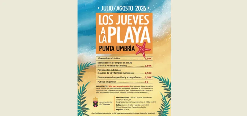 Tomares facilita el acceso a la playa con el servicio 'Los Jueves a la Playa'