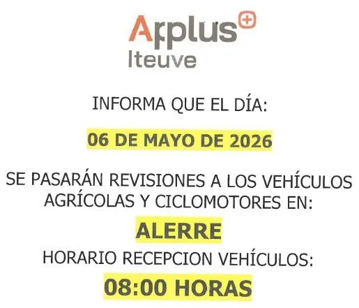 Alerre programa la ITV para vehículos agrícolas y ciclomotores el 6 de mayo