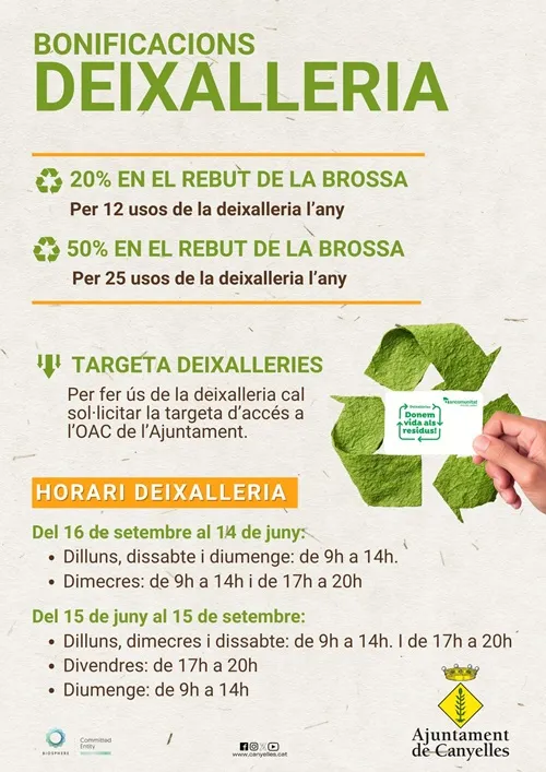 Canyelles bonifica hasta el 50% en la tasa de basuras por el uso de la deixalleria