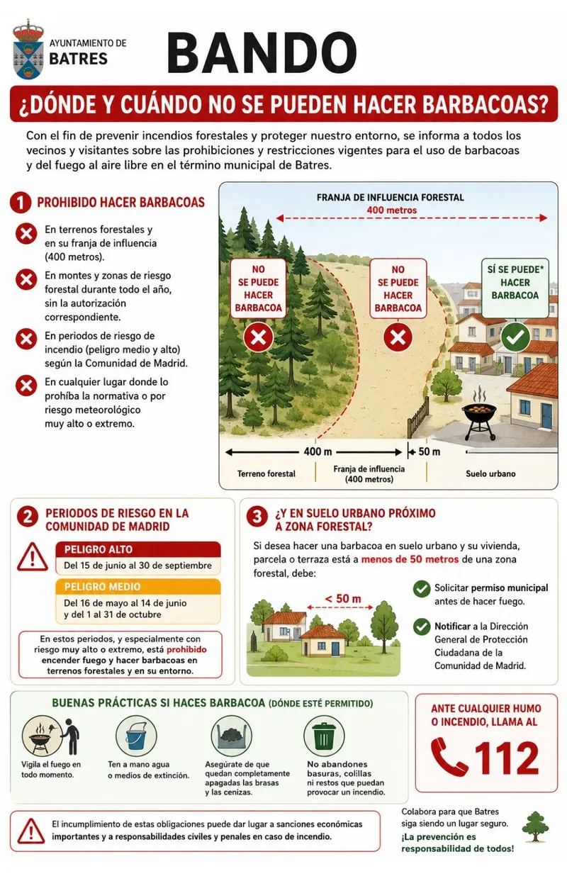 Batres informa sobre el uso de barbacoas y la prevención de incendios forestales