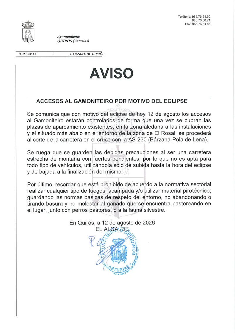 Restricciones de acceso al Gamoniteiro por eclipse total el 12 de agosto