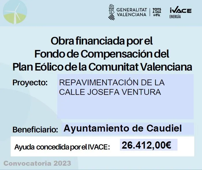 Caudiel repavimenta la calle Josefa Ventura con fondos del Plan Eólico Valenciano