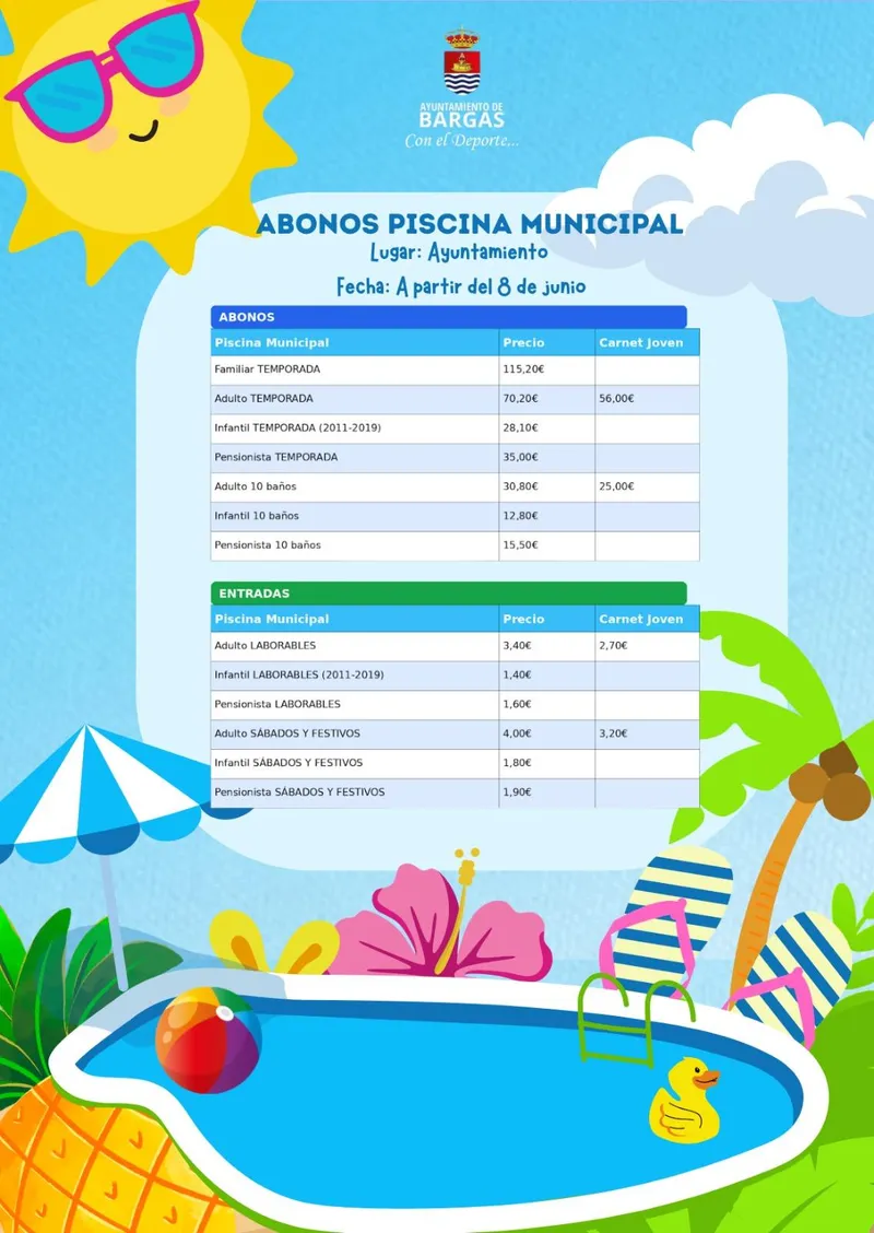 Bargas abre la venta de abonos para la piscina municipal de 2026 a partir del 8 de junio
