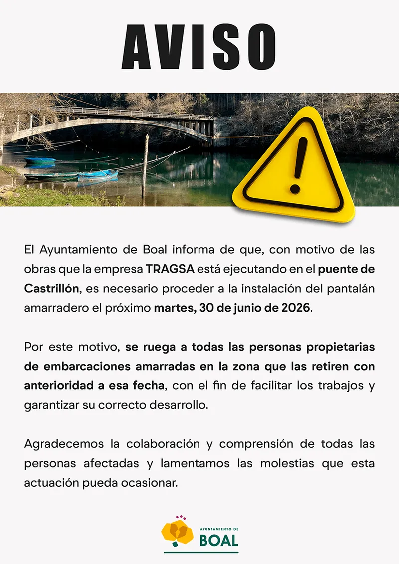 Boal: Retirada de embarcaciones por obras en el puente de Castrillón