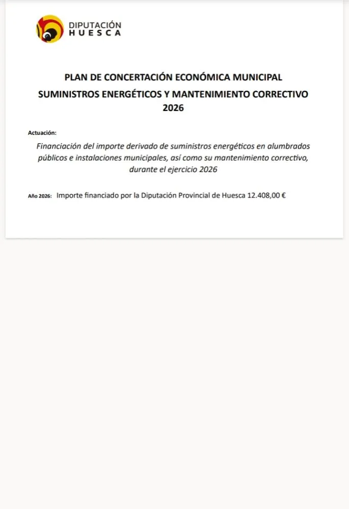 Labuerda recibe 12.408 € de la Diputación para suministros energéticos