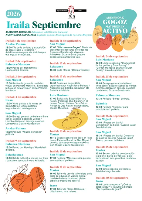 Irun programa 25 actividades para mayores en septiembre en sus centros cívicos