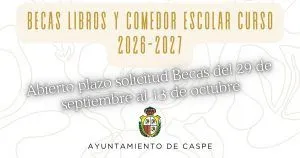 Caspe abre el plazo para solicitar becas de comedor y material escolar 2026/2027