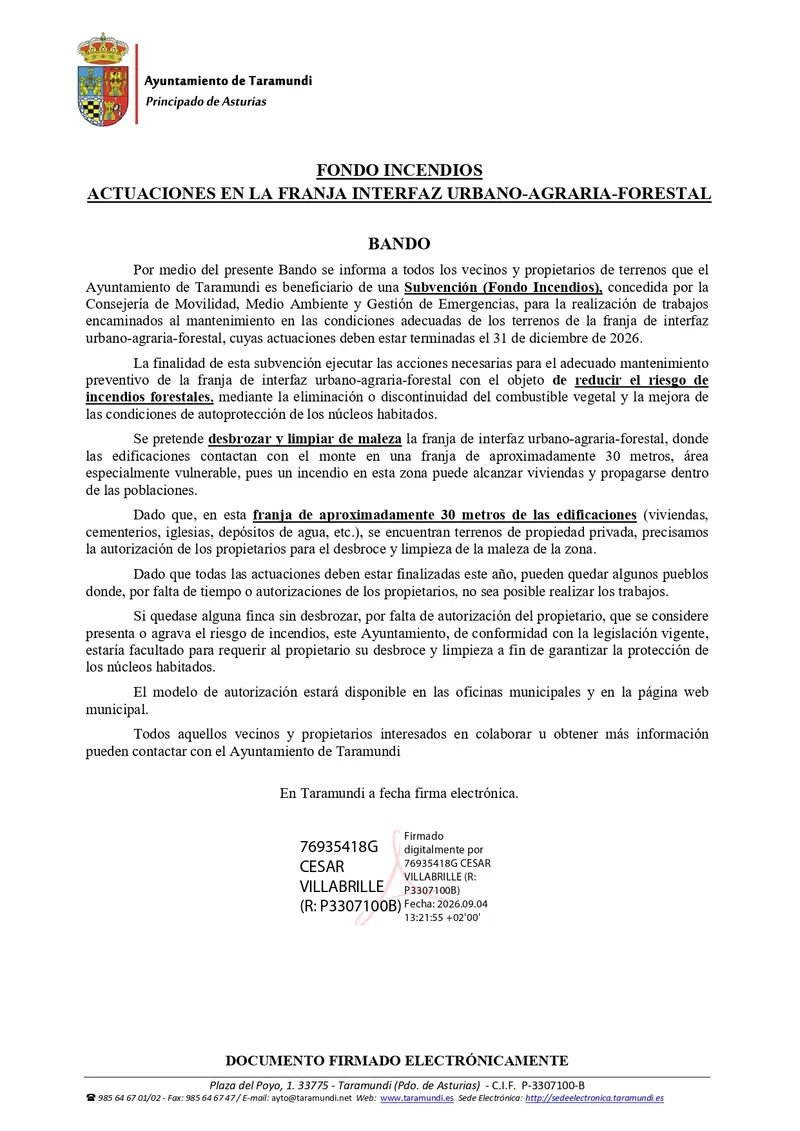 Taramundi refuerza la prevención de incendios en la interfaz urbano-forestal