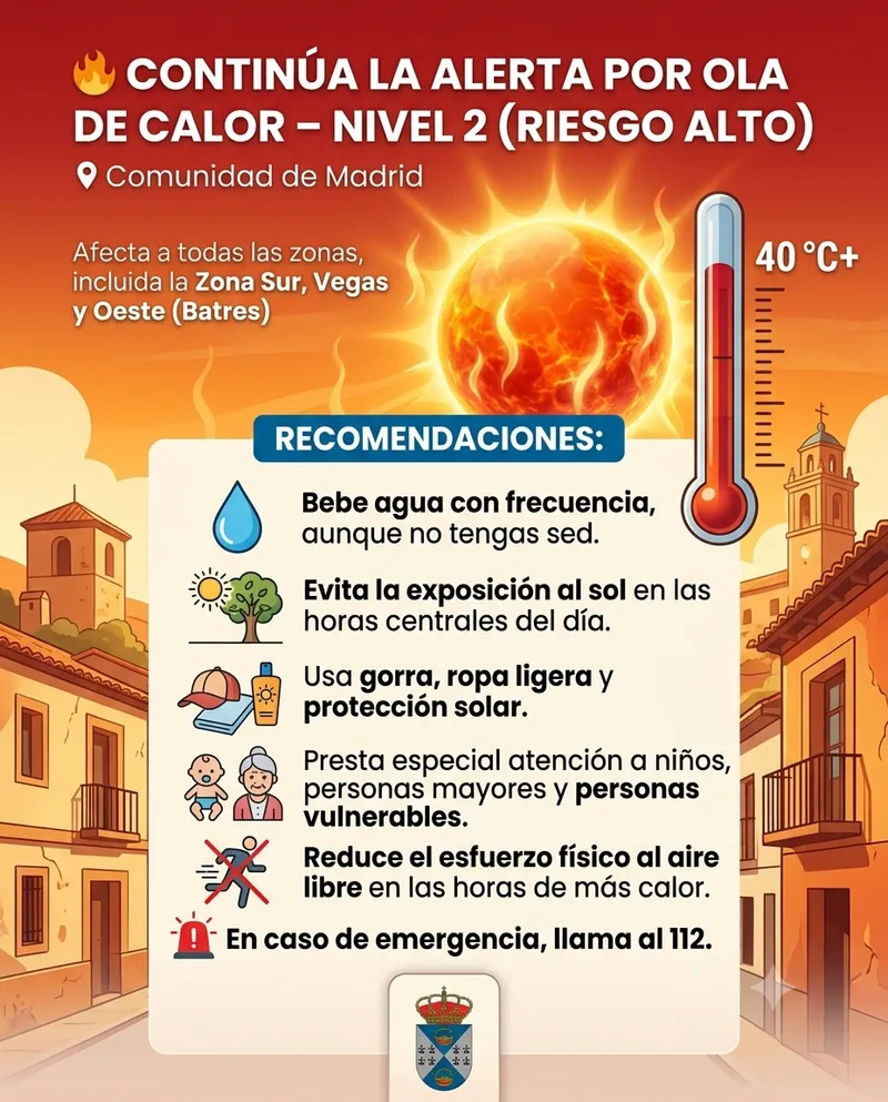 Alerta Nivel 2 por Ola de Calor en la Comunidad de Madrid, incluyendo Batres