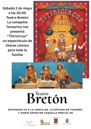 Tanxarina trae el circo de títeres "Titiricircus" al Teatro Bretón de Sepúlveda