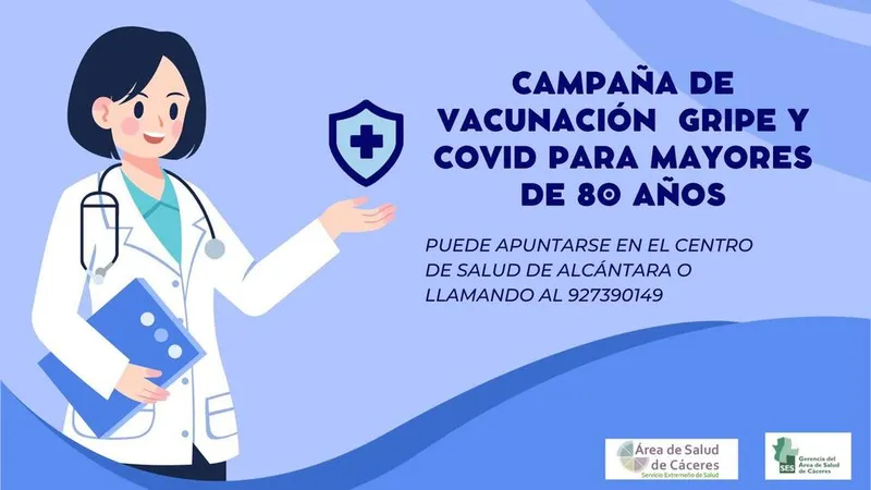 Alcántara inicia la campaña de vacunación contra la gripe y COVID-19 para mayores de 80 años