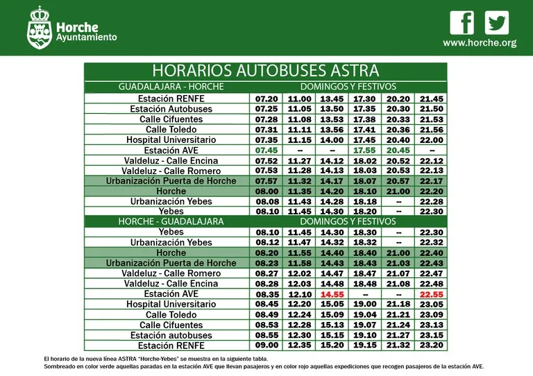 Horche actualiza los horarios del servicio de autobús interurbano