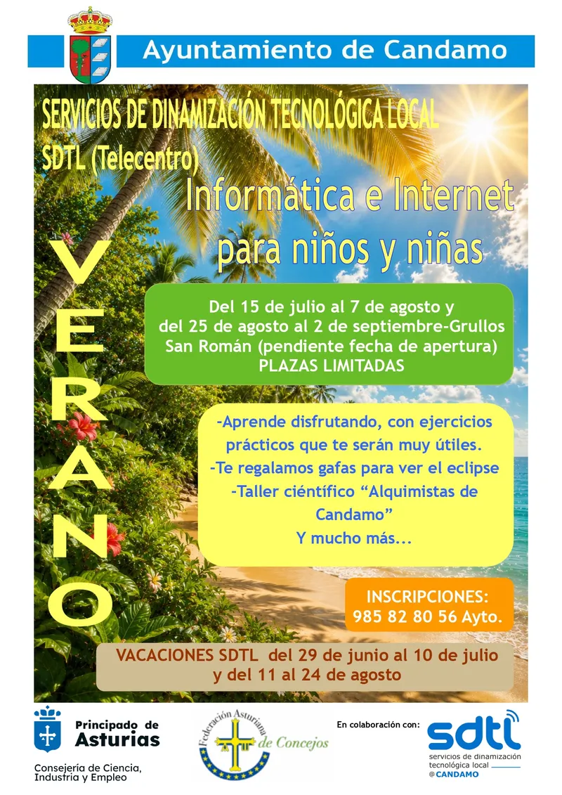 Cursos de verano de informática para niños en Grullos y San Román (Candamo)