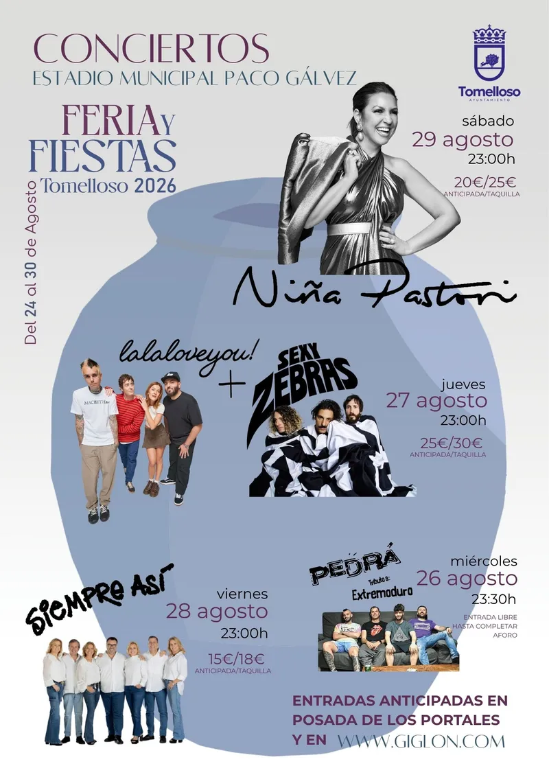 Tomelloso lanza la venta de entradas para sus conciertos de Feria 2026