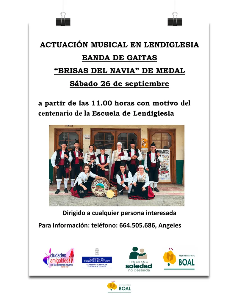 La Banda de Gaitas Brisas del Navia celebra el centenario de la Escuela de Lendiglesia