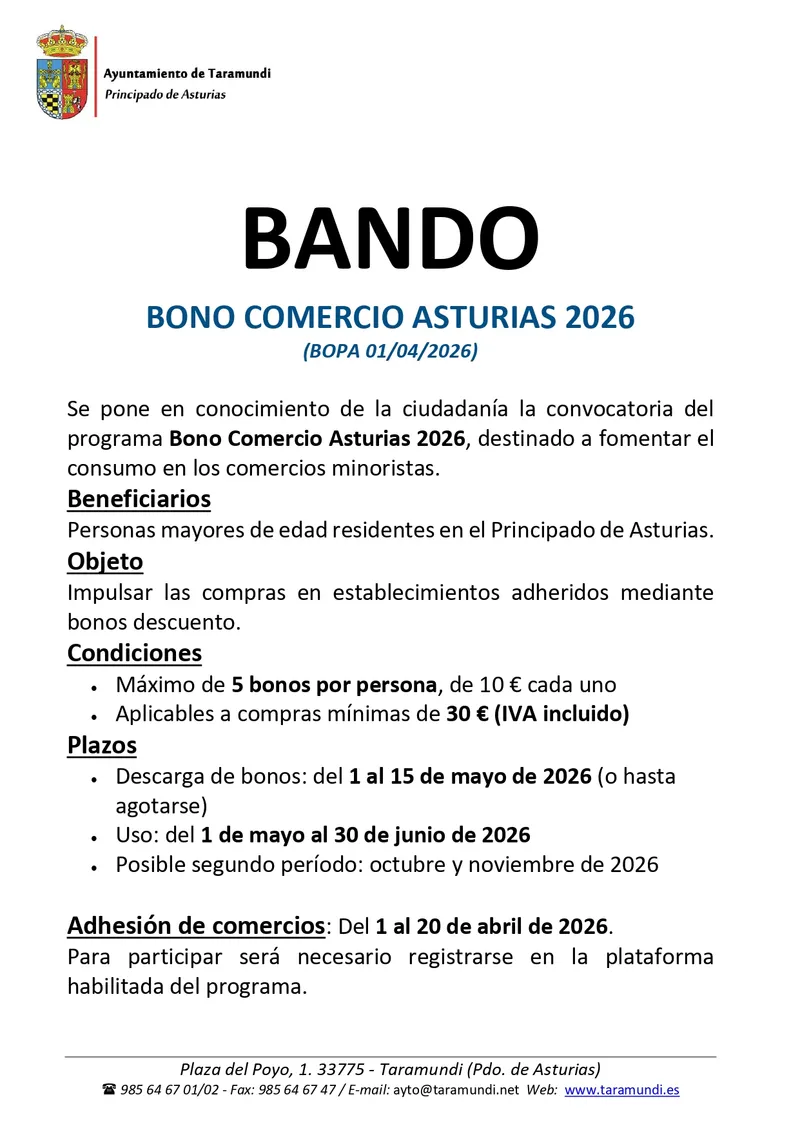 Taramundi lanza el Bono Comercio 2026 para impulsar el tejido empresarial local