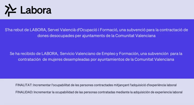 Sellent recibe subvención del LABORA para contratar mujeres desempleadas